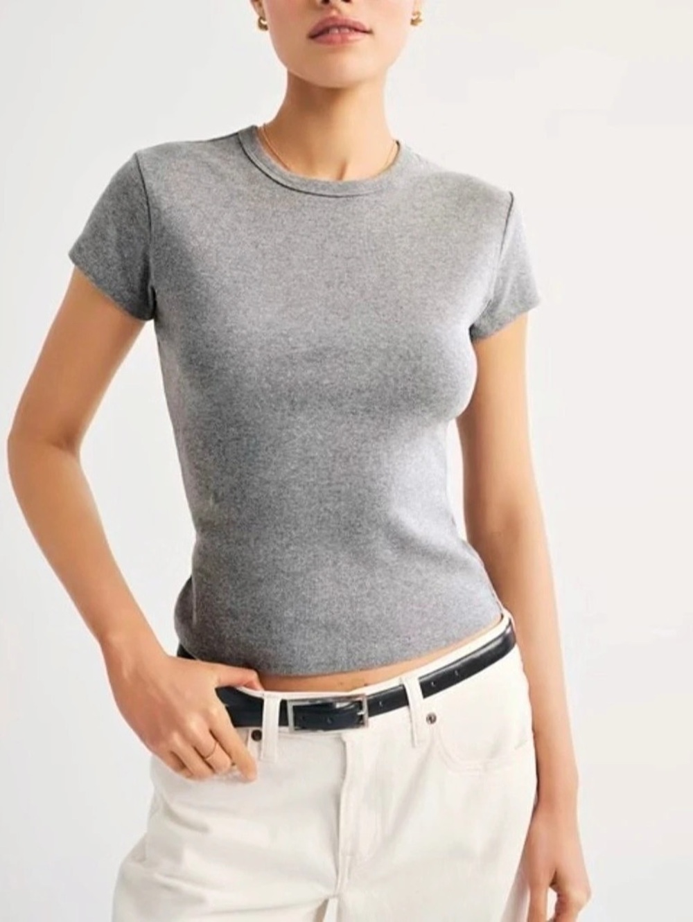 Women’s American Vintage Heather Grey Baby Tee Stretch Short Sleeve Top, size S